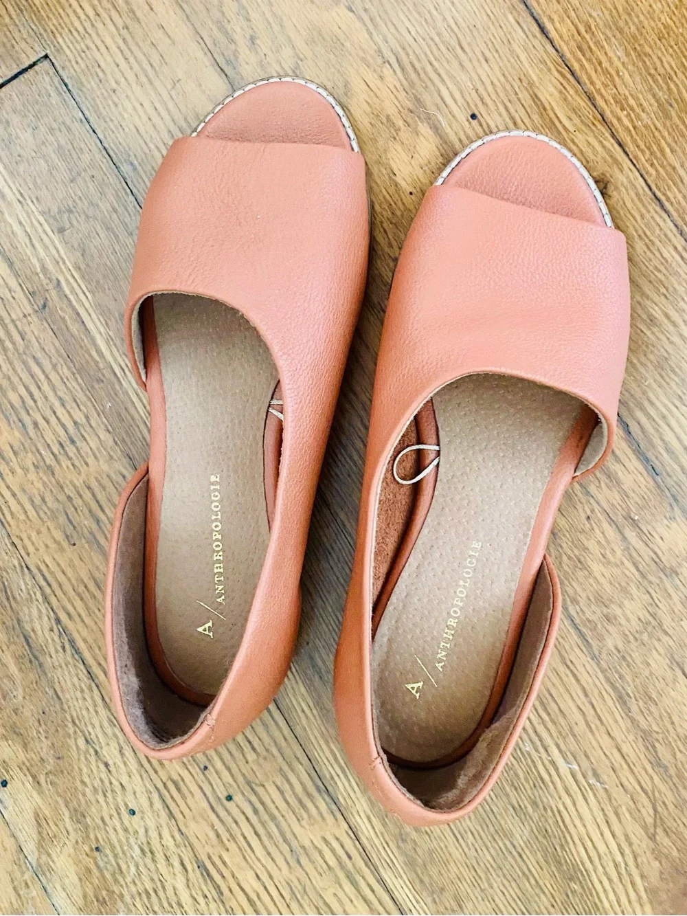 Anthropologie Terracotta Open-Toe Leather Flats